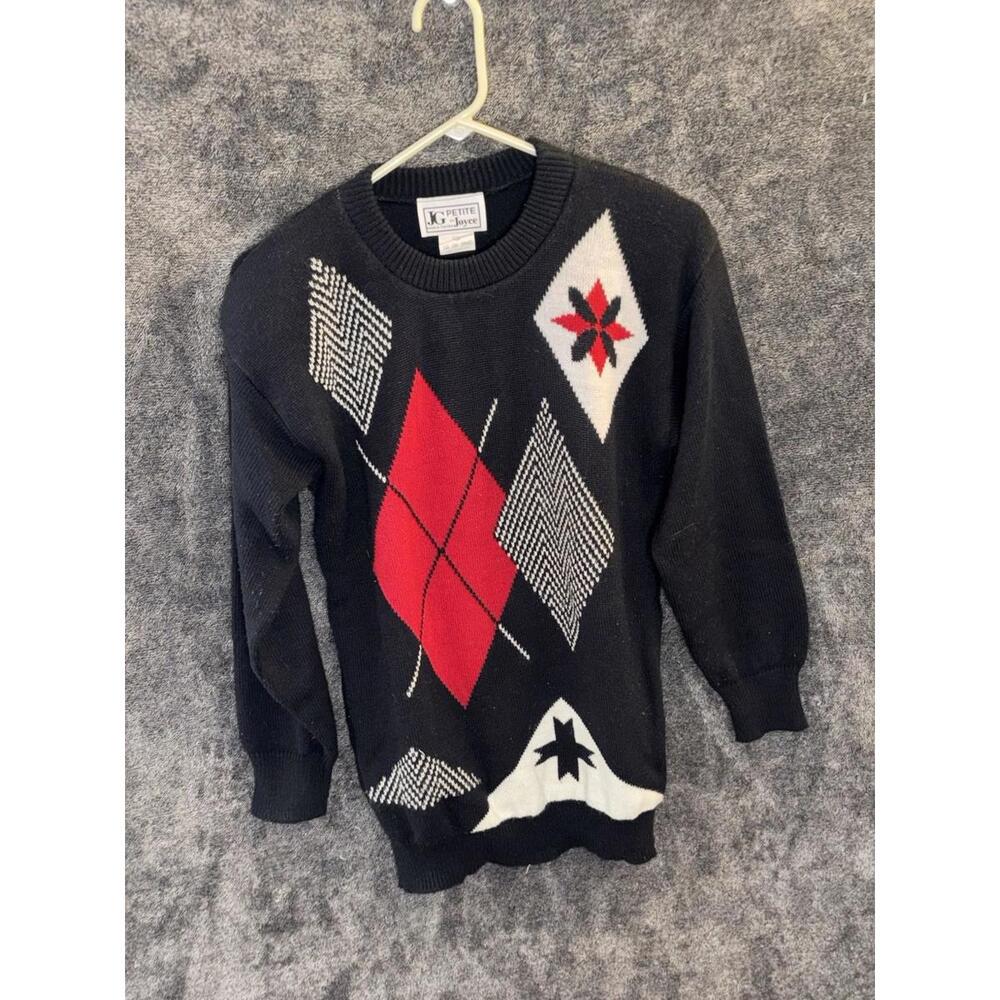 Vintage JG‎ Petite Joyce Poinsettia Argyle Sweater USA